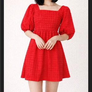 Elegant Red Puff Sleeve Women's Dress